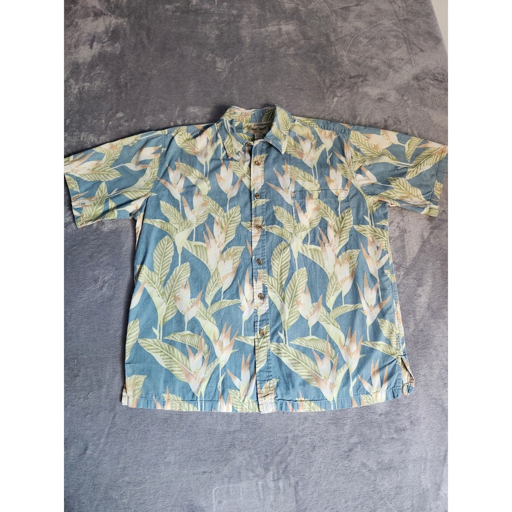 Cooke Street Honolulu Hawaiian Short Sleeve Blue Floral Aloha Shirt Large L